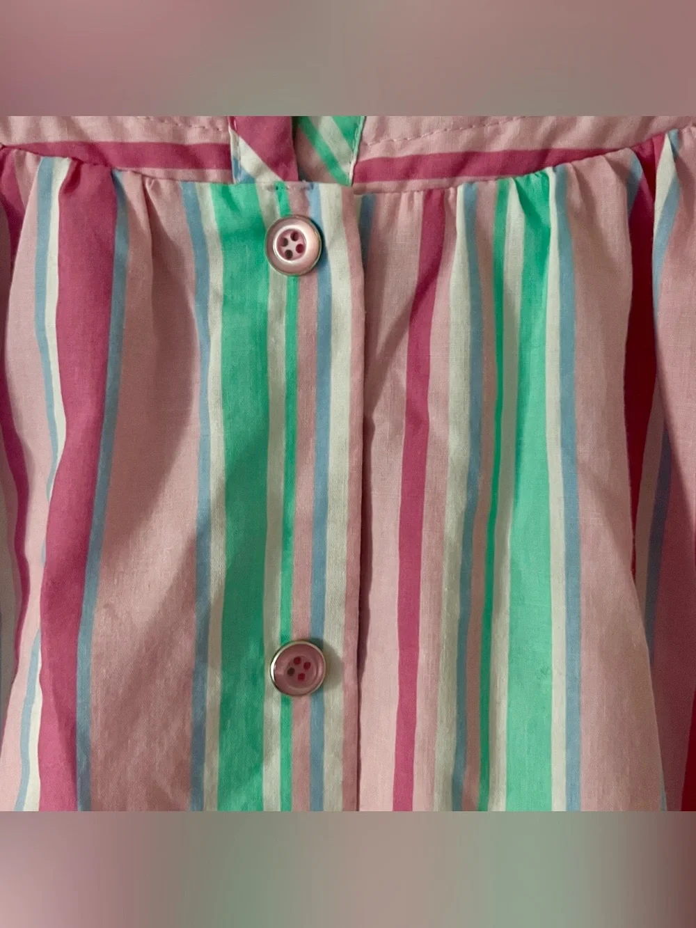 Vintage Ashley Taylor Pink & Green Striped Quilted Housecoat Dress Nightgown XS